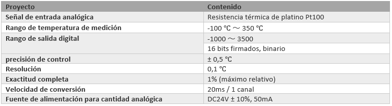 Tabla de especificaciones de rendimiento del módulo de control de temperatura de 6 canales de referencia XC-E6PTP de Xinje.